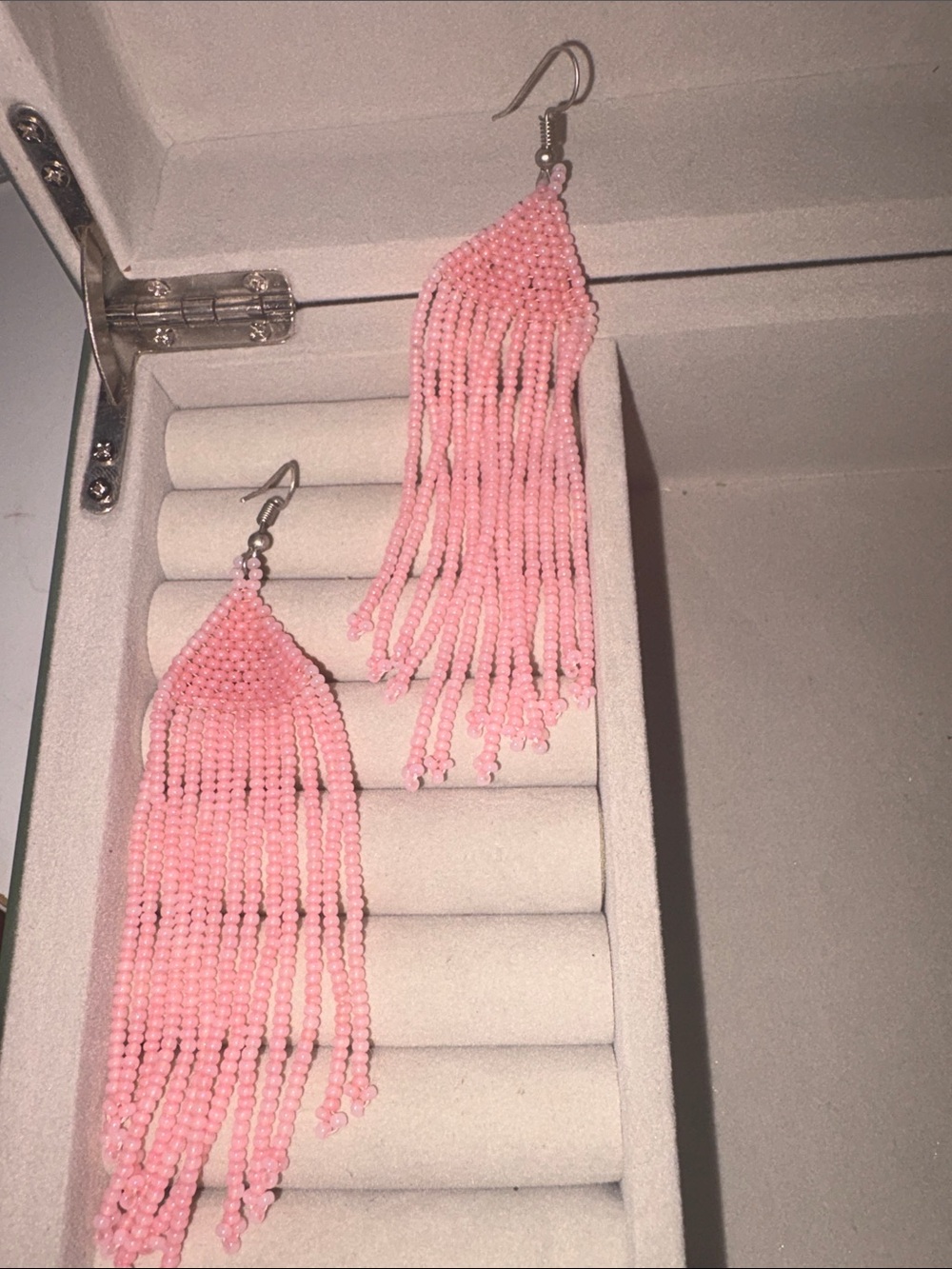 Blush Pink Beaded Fringe Drop Earrings - Women Jewelry